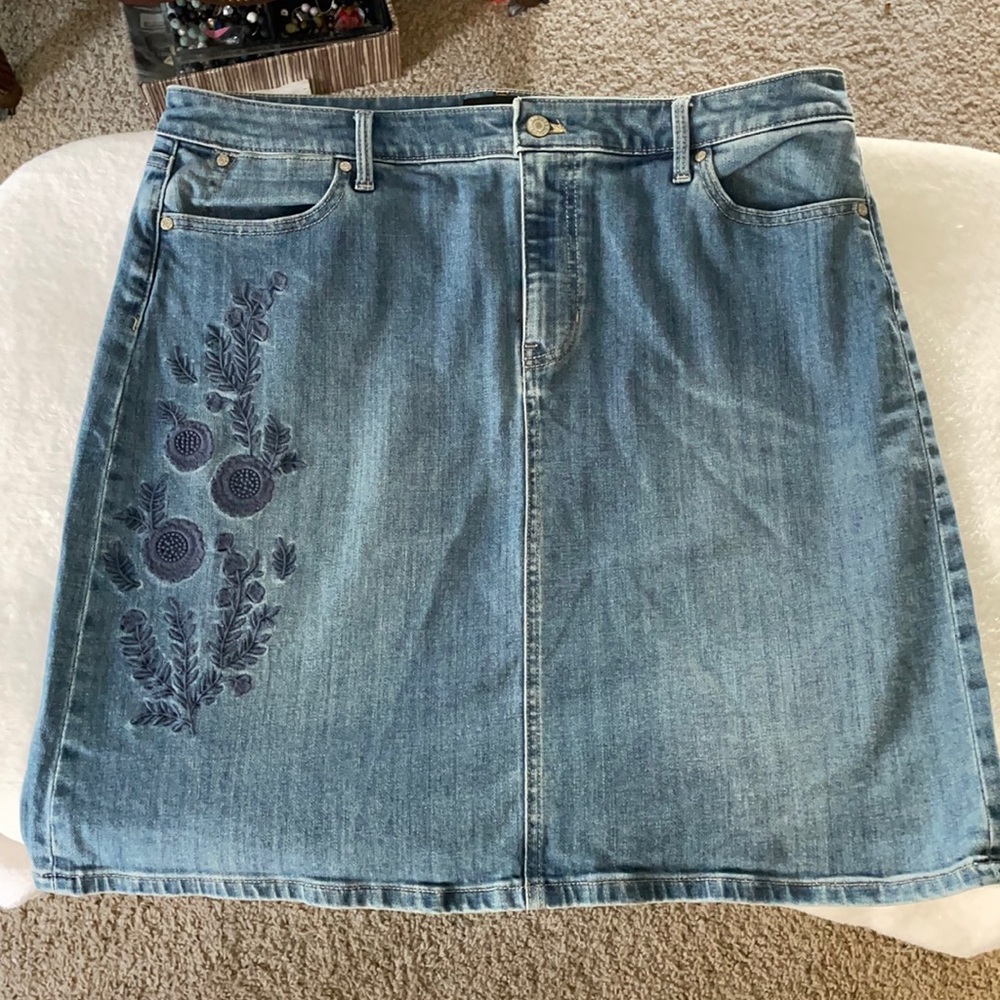 Jean Skirt with Embroidery. Brand new, worn once.